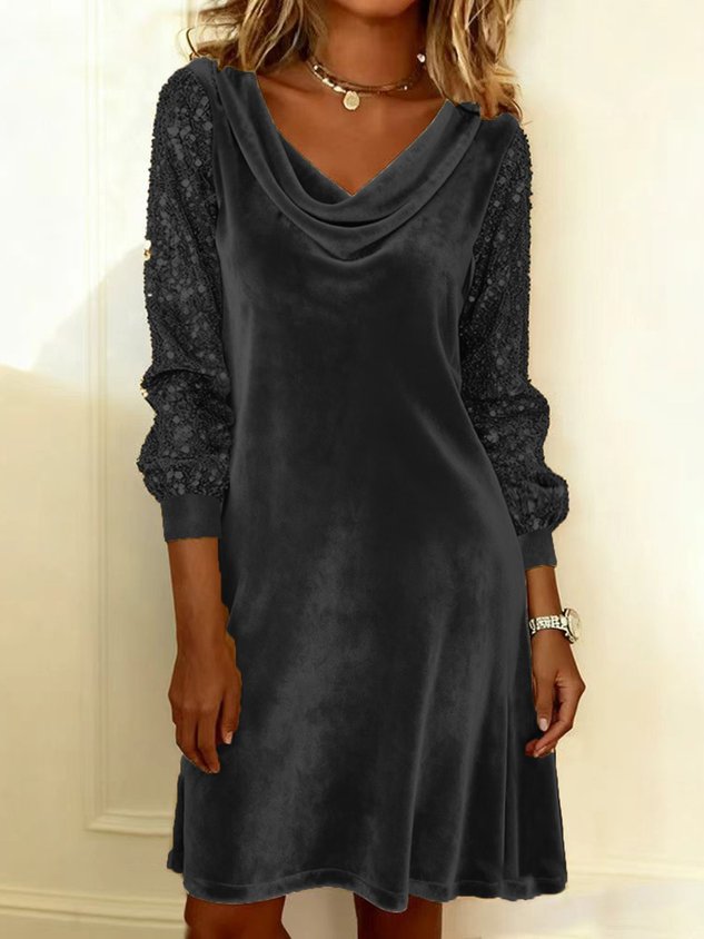 Women's Plain Gold Cowl Neck Comfortable Slit Joint Sexy Midi Dress