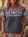 Retro Casual Cotton-linen Shirt With Floral Embroidery