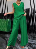 Women's casual commuter V-neck sleeveless shirt and trousers suit