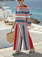 Women's Casual Loose Striped Pants Set