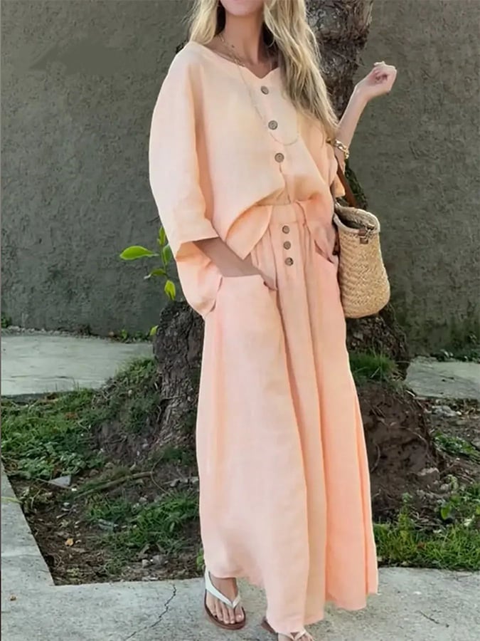 Women'S Casual Solid-Color Loose-Fitting Two-Piece Dress Set