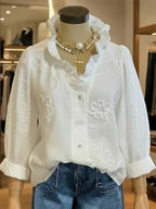 Women'S Casual Embroidered Ruffle Shirt