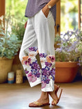 Women's Art Floral Loose  Pockets Casual Pants