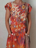 Women's Art Abstract Floral Pattern Cotton and Linen Dress