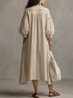 Women's Bohemian Loose-fit Striped Cotton-linen Dress