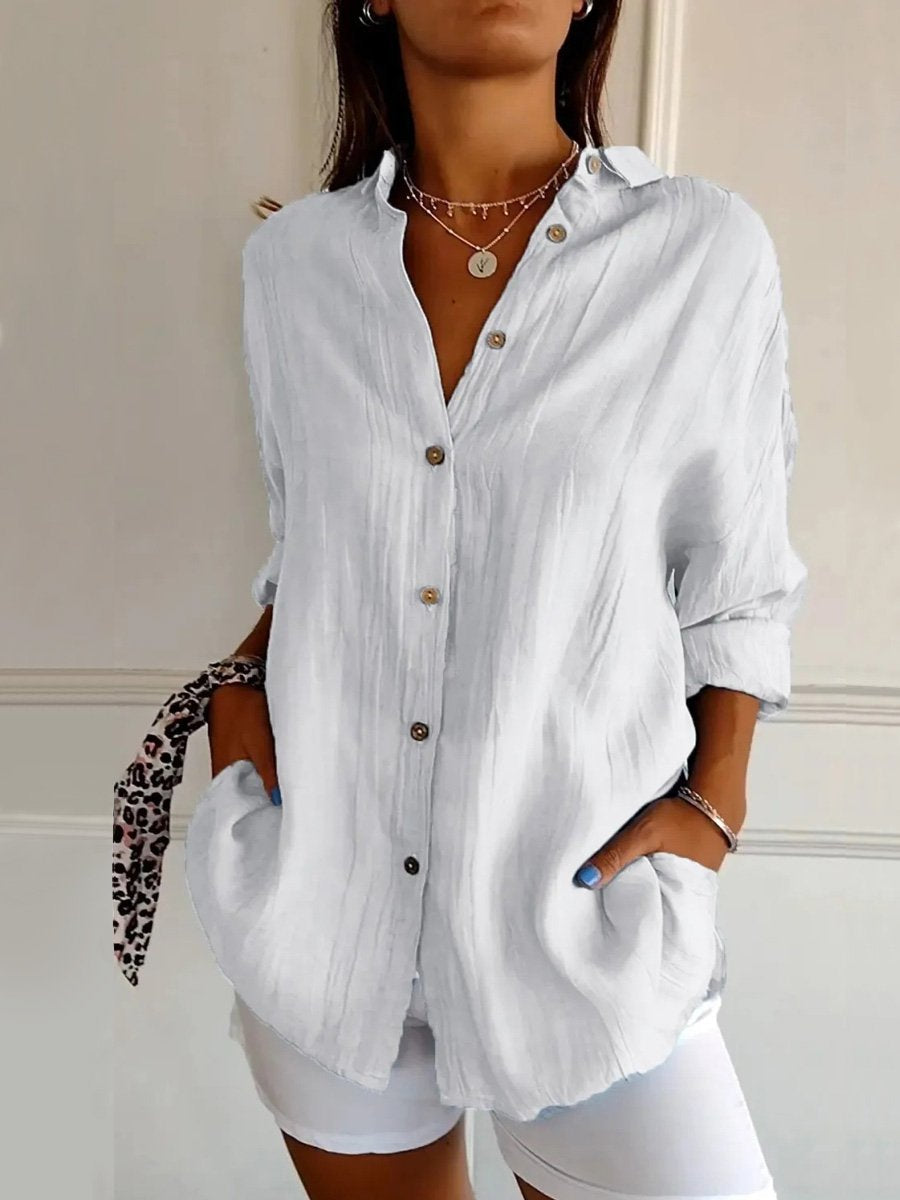 Women's Single-Row Buttons Pleated Solid Color Shirt