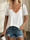 Women's Breathable Jacquard Short-Sleeved V-Neck T-Shirt