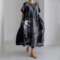 Japanese Waves & Dragonflies Art Linen Blend Casual Dress