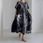 Japanese Waves & Dragonflies Art Linen Blend Casual Dress