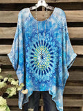 Women's Vintage Concentric Mandala Pattern Round Neck Top