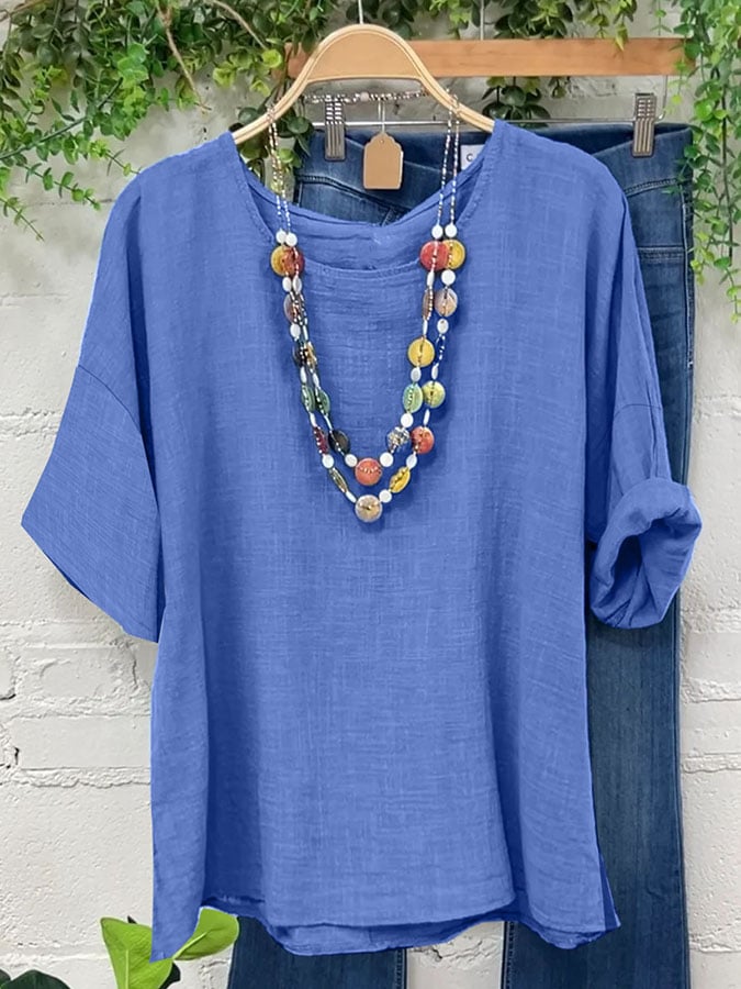 Women's Casual Solid Color Cotton and Linen Tops