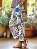 Women's Art Floral Loose  Pockets Casual Pants