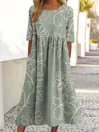 Women's Vintage Floral Print Linen Dress