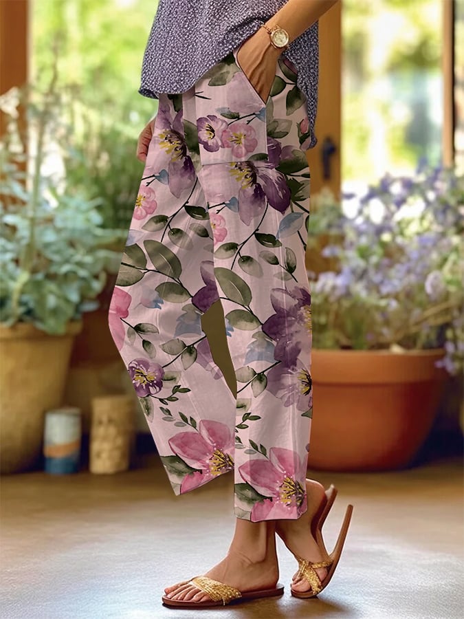 Women's Art Floral Loose Casual Pants (With Pockets)