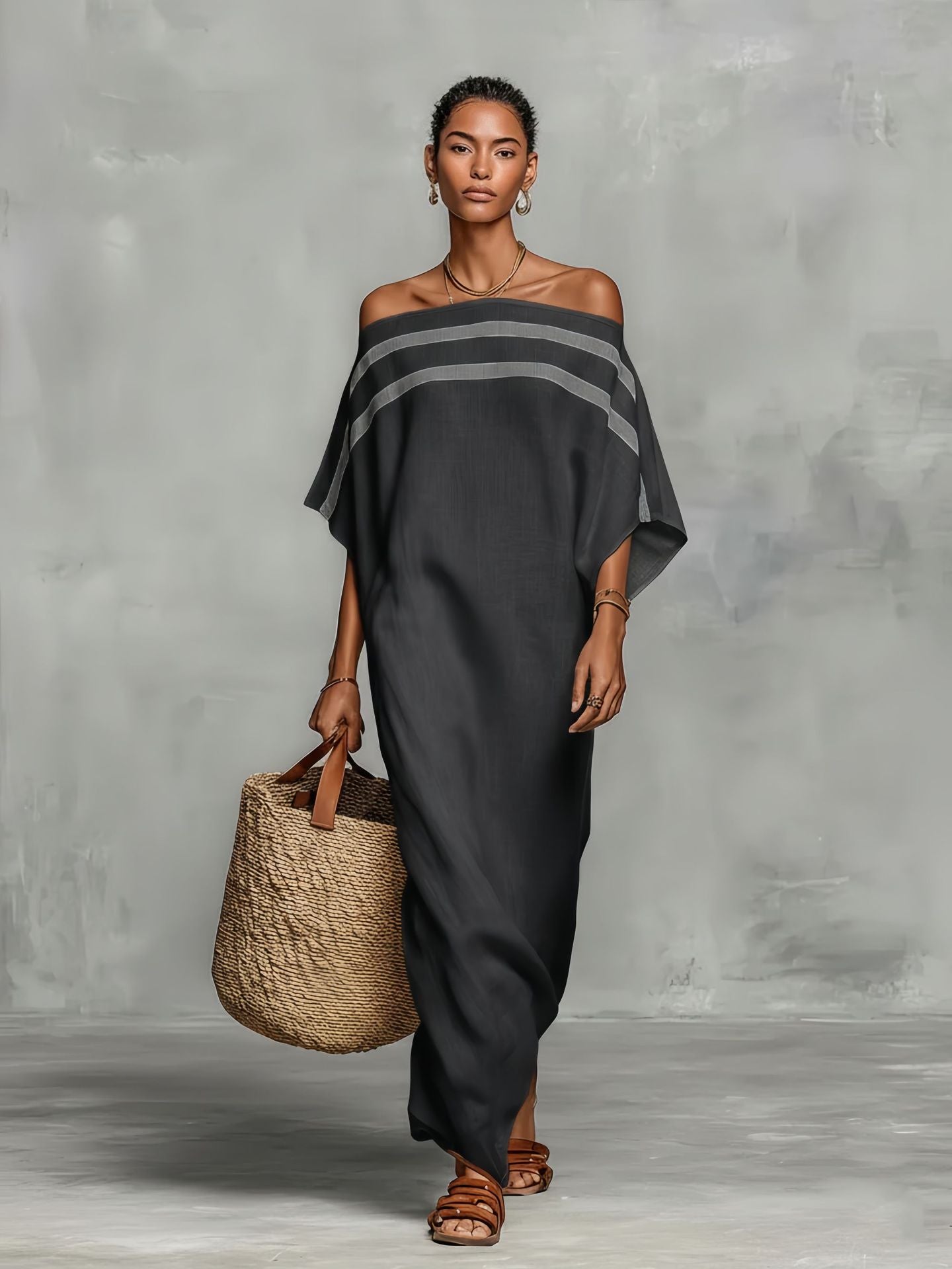 White Off-shoulder Batwing Sleeve Straight Maxi Dress