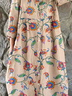 Women's Elegant Vintage Floral Pattern Shirt Style Cotton and Linen Dress