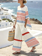Women's Casual Loose Striped Pants Set