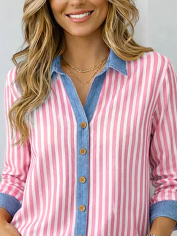 Women'S Casual Lapel Printed Long-Sleeved Shirt