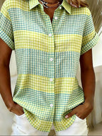 Women'S Casual Color-Blocked Print Shirt
