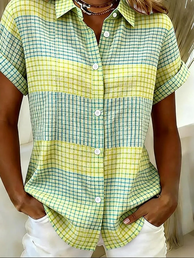 Women'S Casual Color-Blocked Print Shirt