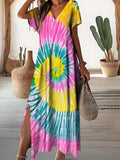 Women's V-Neck Elegant Abstract Colorful Geometric Pattern Dresses