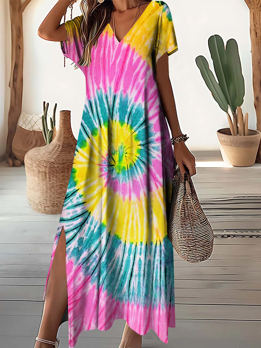 Women's V-Neck Elegant Abstract Colorful Geometric Pattern Dresses
