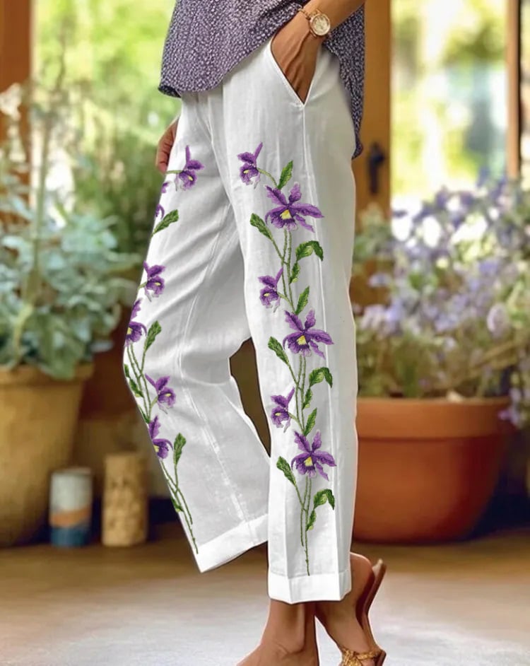 Women's Purple Flower Alzheimer's Awareness Support Casual Pants