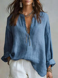 Women's Retro Solid Color Art Casual Cotton Linen Shirt