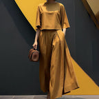 Women's Casual Round Neck 3/4 Sleeve T-Shirt & Loose Pants 2-Piece Set