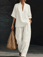 Casual And Cozy Minimalist Linen Two-piece Set