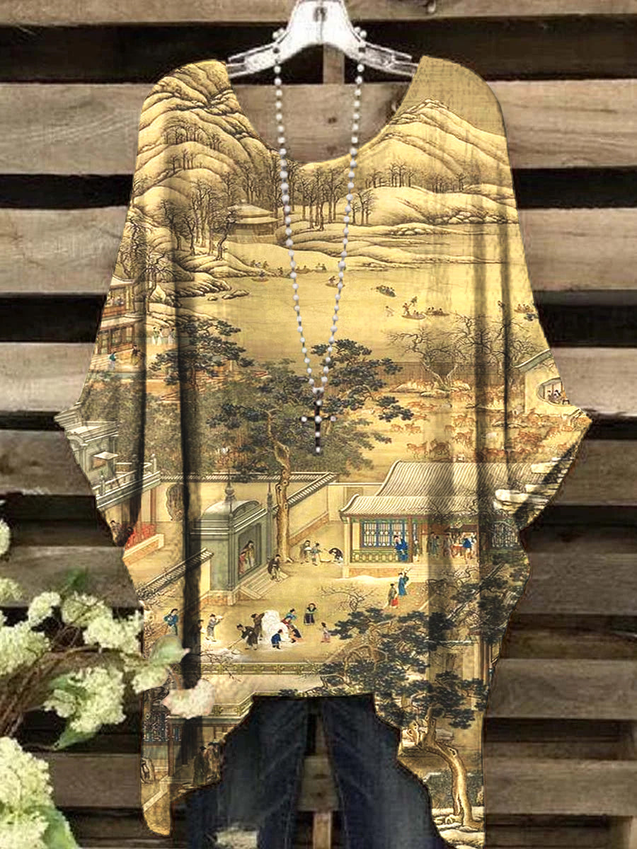 Women's Vintage Art Abstract Pattern Crew Neck Top