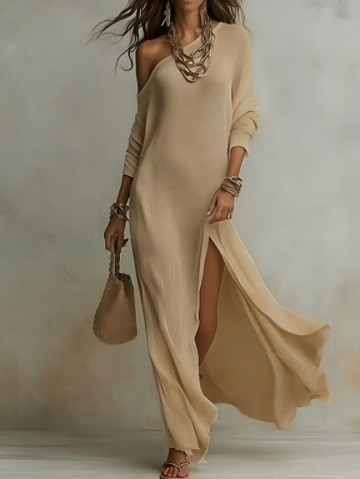 Boho Cozy Off-shoulder Knit Maxi Dress