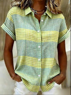 Women'S Casual Color-Blocked Print Shirt