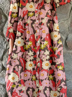 Women's Elegant Floral Print Cotton and Linen Shirt Dress
