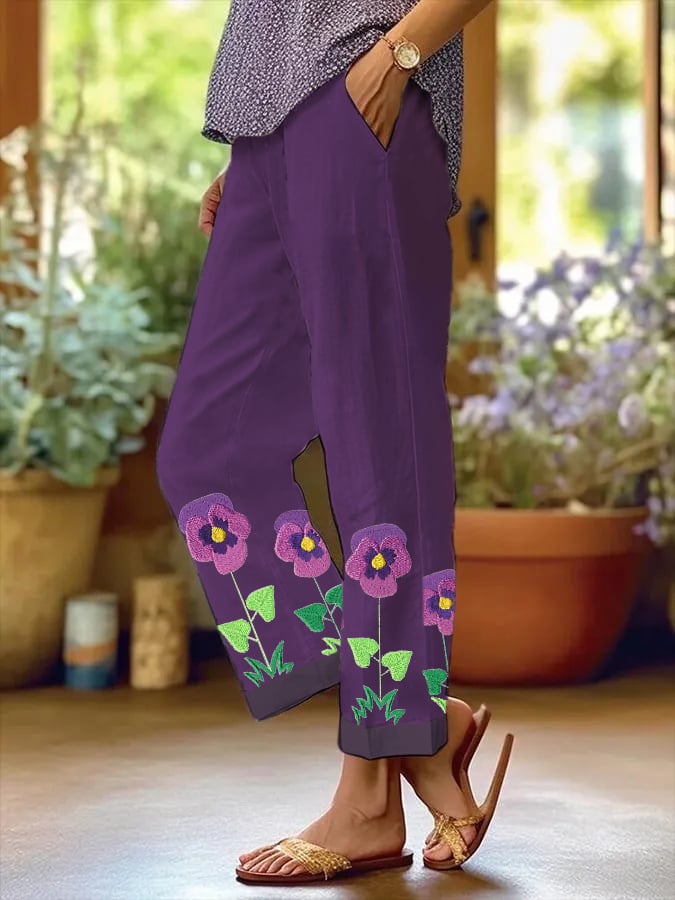 Women's Alzheimer's Purple Floral Casual Pants