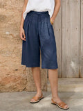 Women's Solid Color Elastic Waist Tie Casual Loose Cotton Linen Wide-leg Pants