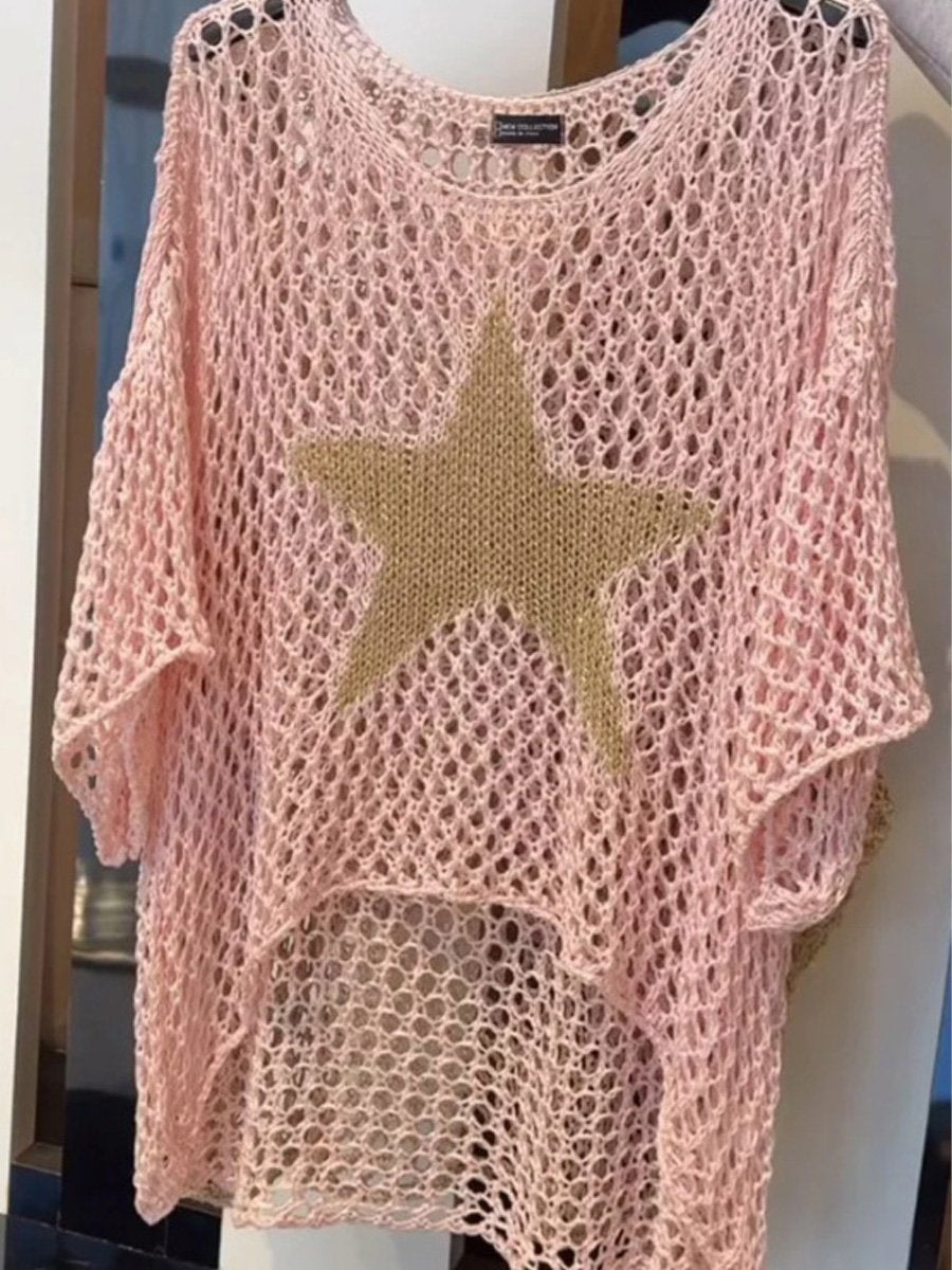 Women's Star Design Round Neck Spring And Summer Knit Sweater