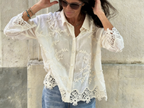 Cotton and linen collared 3D embroidered shirt