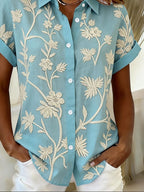 Women'S Casual Color-Blocked Print Shirt