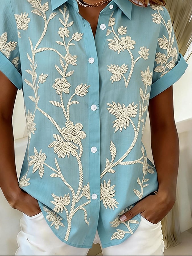 Women'S Casual Color-Blocked Print Shirt