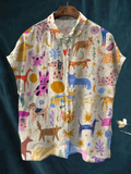 Women's Cute Animal Print Casual Cotton Linen Shirt