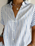 Women's Casual Collared Striped Print Shirt