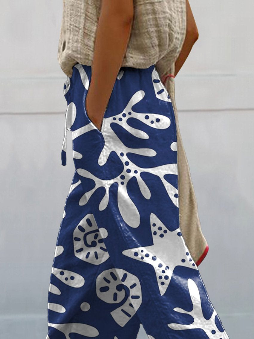 Coral And Sea Shell Pattern Printed Women's 100%Cotton Casual Pants