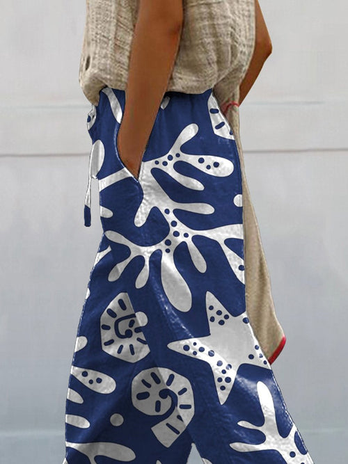 Coral And Sea Shell Pattern Printed Women's 100%Cotton Casual Pants