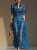 Women's Vintage Elegant Short-sleeve Collared Maxi Dress