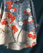 Women's Japanese Art Art Print Casual Cotton And Linen Shirt