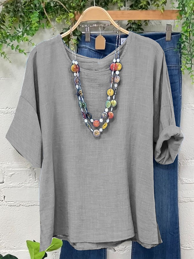 Women's Casual Solid Color Cotton and Linen Tops