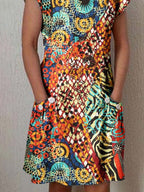 Women's Classic Art Floral Print Cotton and Linen  Dress