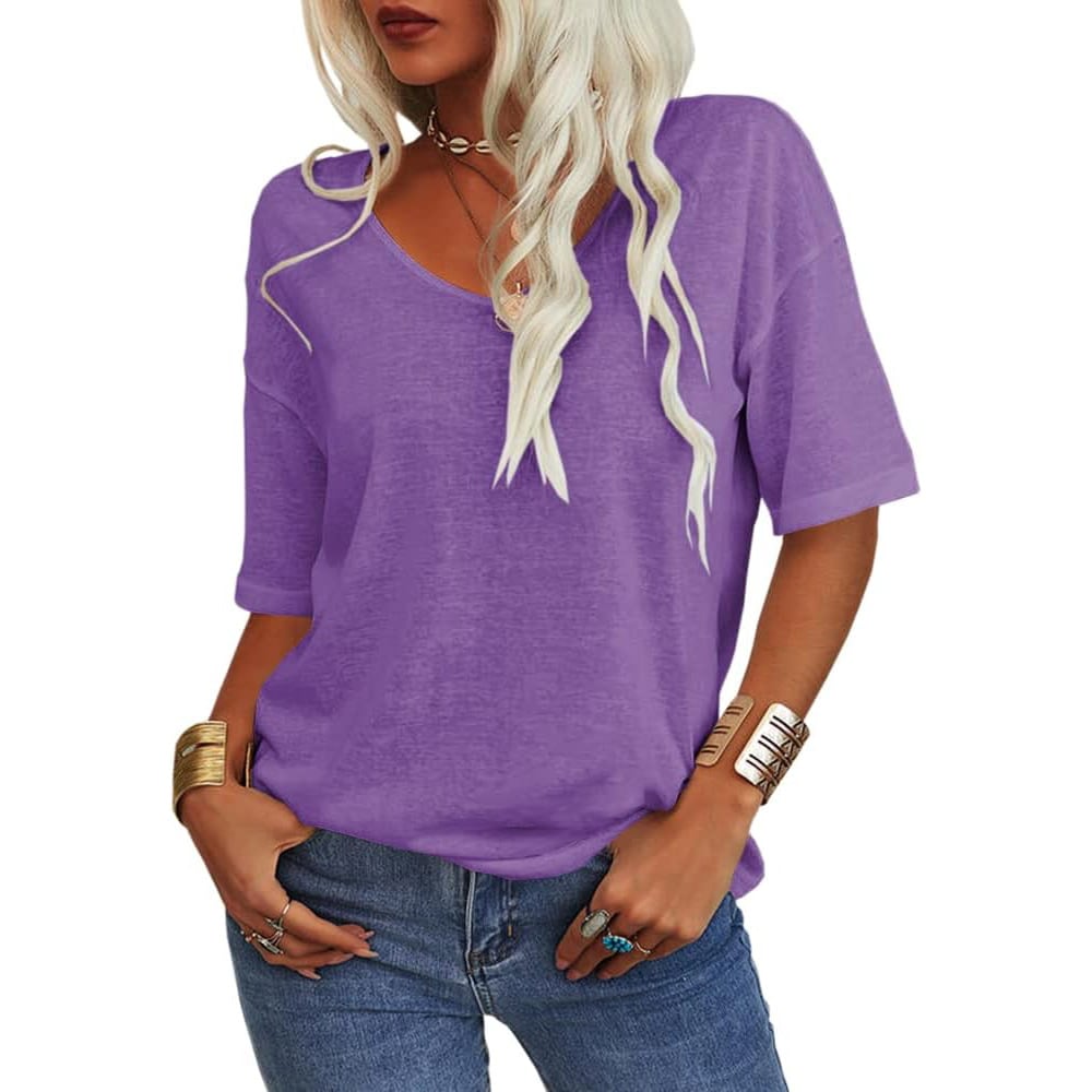Damen V-Ausschnitt T-Shirt in Unifarbe