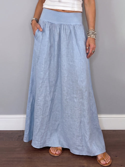 Cozy Minimalist Wide-waist Cotton-linen Maxi Skirt